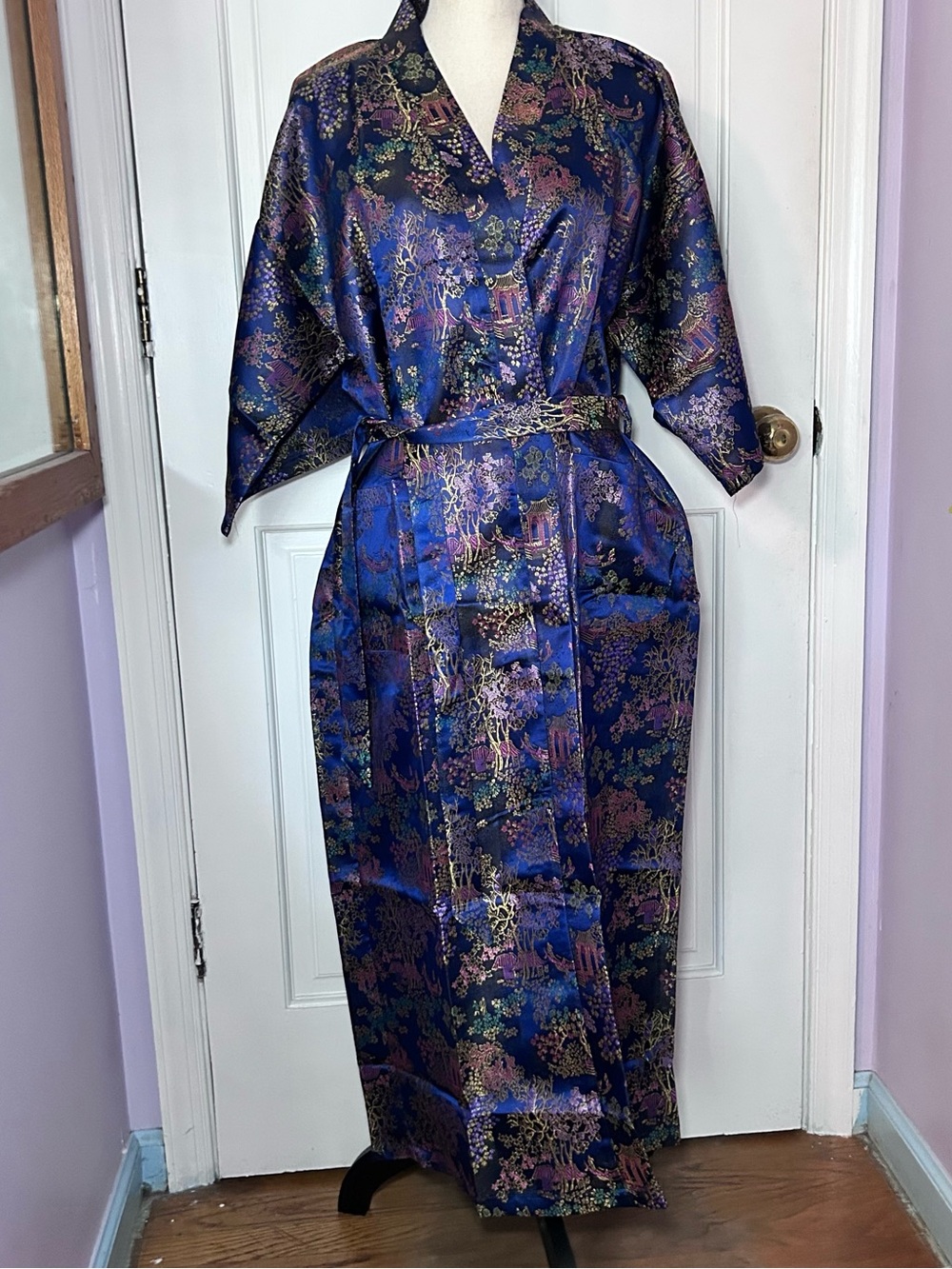 New Asian Kimono Style Vibrant Blue Dressing Robe Women’s Medium